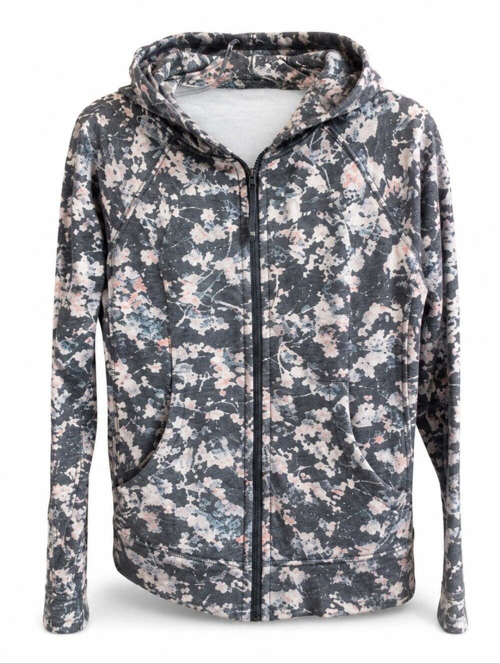 Lululemon Scuba Hoodie Women’s Size 6 Gray Floral Full Zip Sweatshirt Jacket